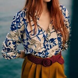 Floral Blue and White Women's Top